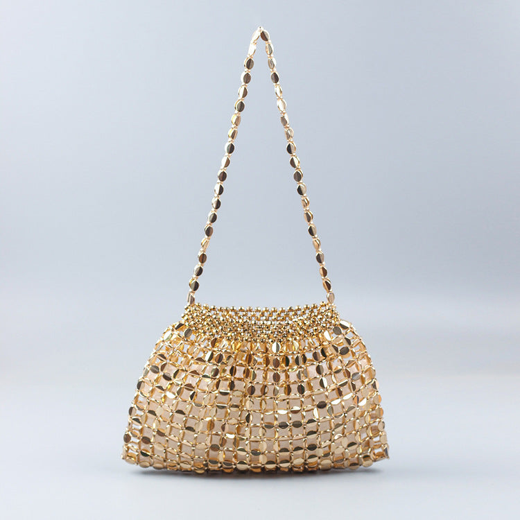 Handmade Flat Beads Woven Large Dumpling Fashion Trendy One-shoulder Handbag