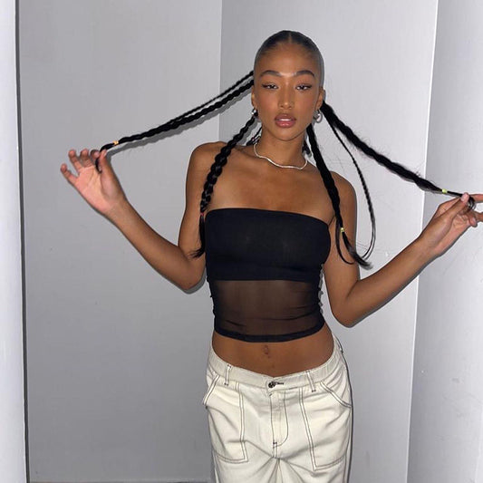 Mesh With Midriff-baring Design Casual Womens Tube Top