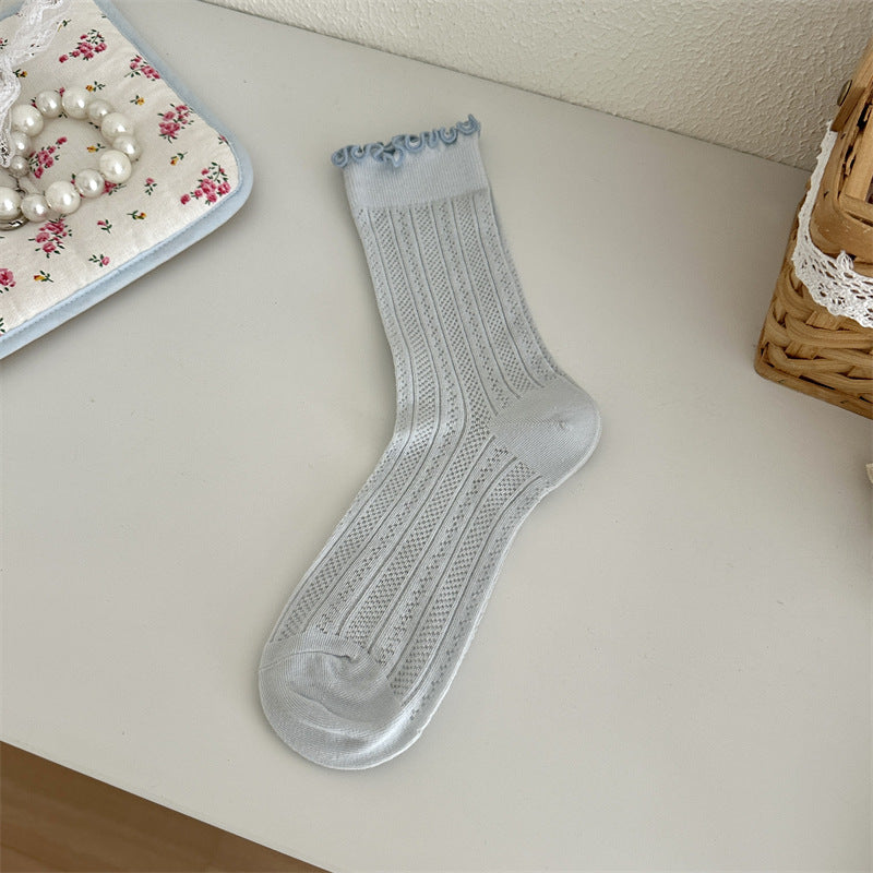 Mesh Hollow Out Solid Color Stringy Selvedge Mid-calf Length Loose Socks Breathable Sweat Absorbing