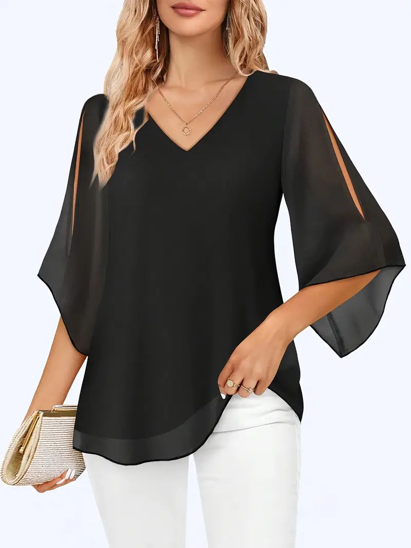 V-hals top i dobbeltlags mesh