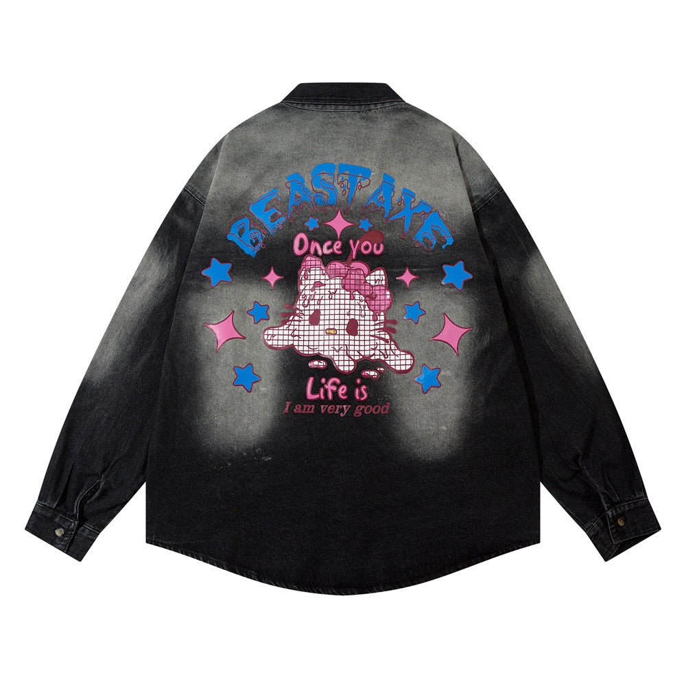 National Fashion High Street Niche tegneserieprint denim skjortejakke