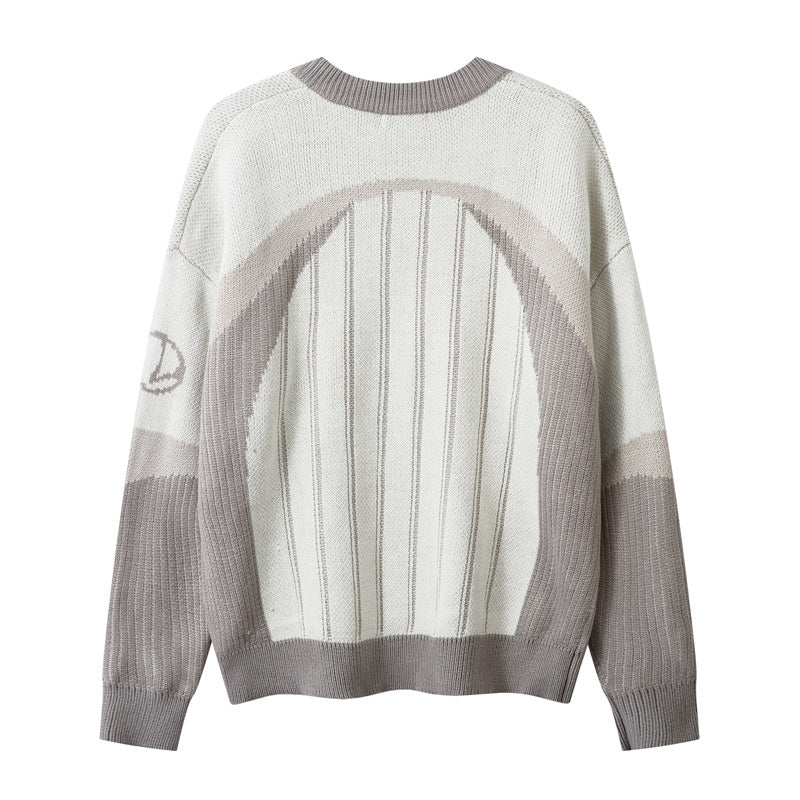Color Contrast Patchwork Vertical Striped Sweater Men's Loose Pullover Sweater