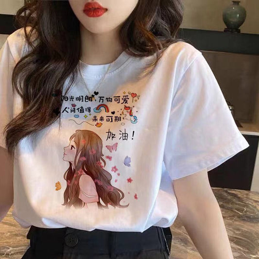 Forårs- og sommerunderdelsskjorte i koreansk stil, løs T-shirt
