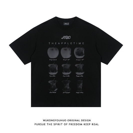 Apple Printed Short-sleeved T-shirt Men's Ins Loose Lovers Wild Top