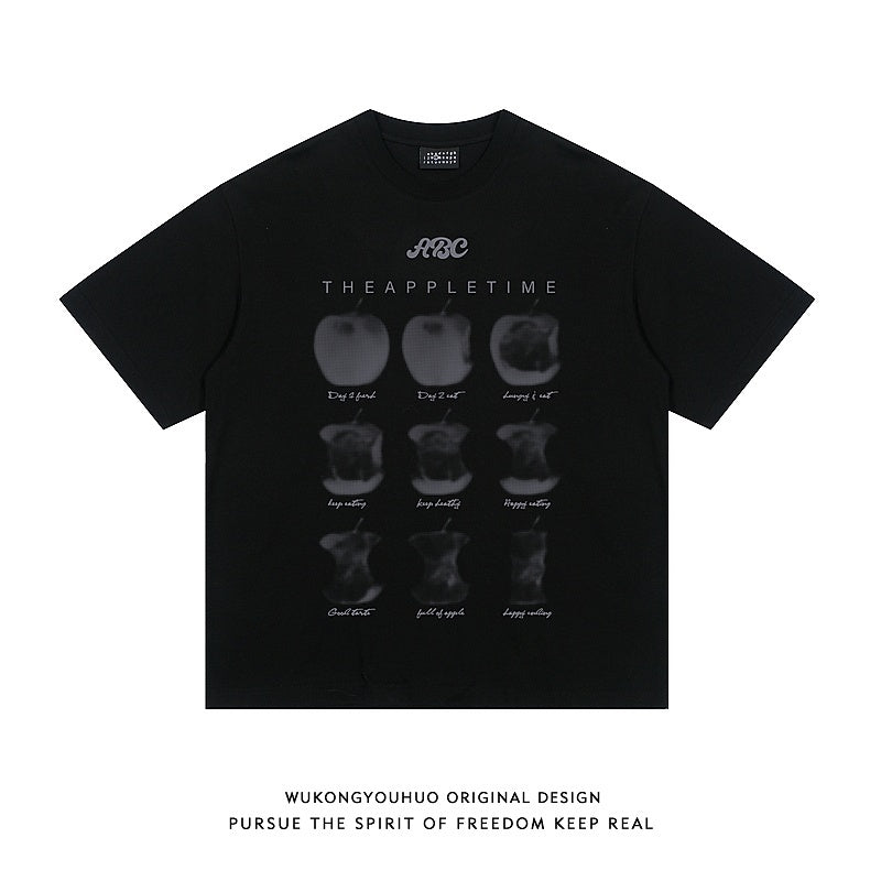 Apple Printed Short-sleeved T-shirt Men's Ins Loose Lovers Wild Top