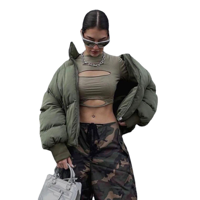 Army Green Loose Warm Casual Baseball Uniform Retro