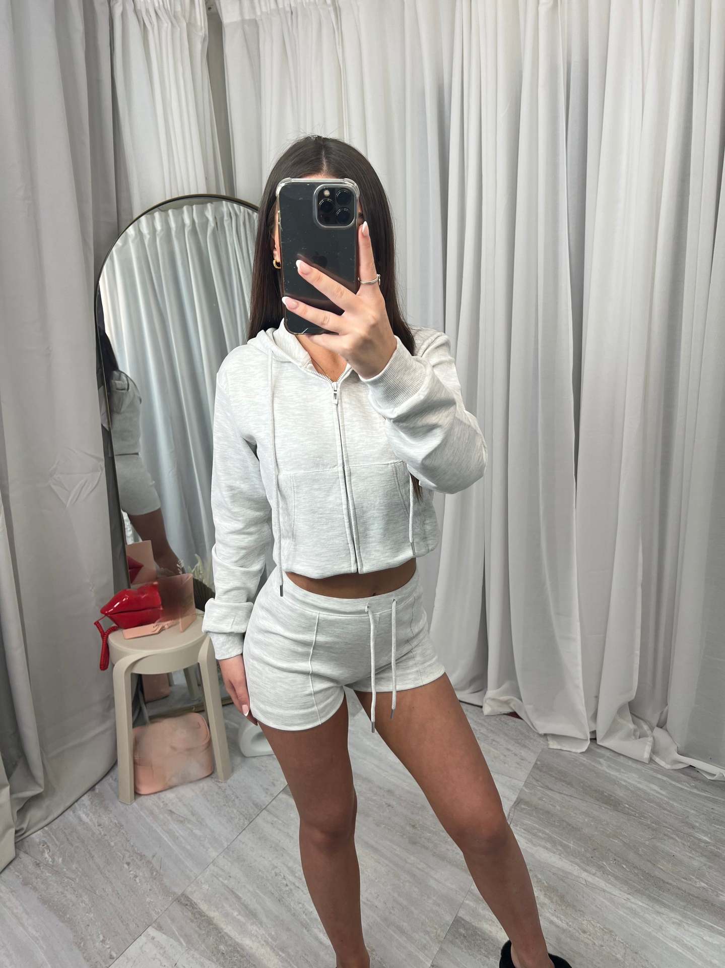 Dame Hættetrøje Oversized Sweatshirt Med Lommer Og Shorts Todelt Sæt