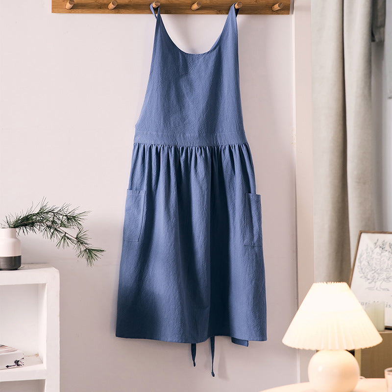 Household Cotton Linen Round-neck Apron Japanese And Korean Style Artistic