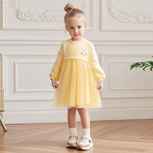 Cartoon All-Cotton Mesh Dress For Girls