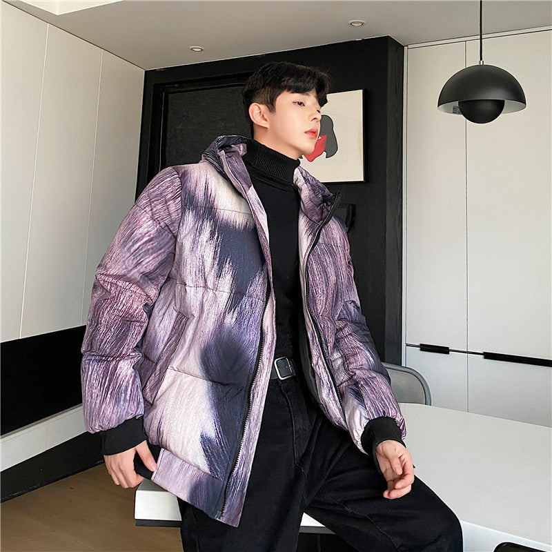 Fried Street Purple Fur Animal Print Fur Three-dimensional Print Hooded Cotton Jacket Men
