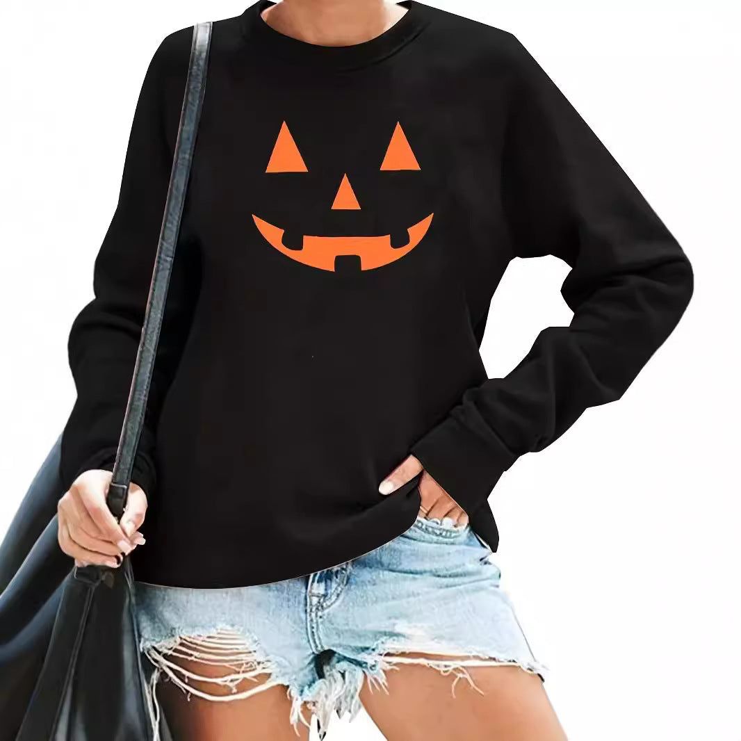 Pumpkin Printed Long-sleeved Halloween Sweater T-shirt