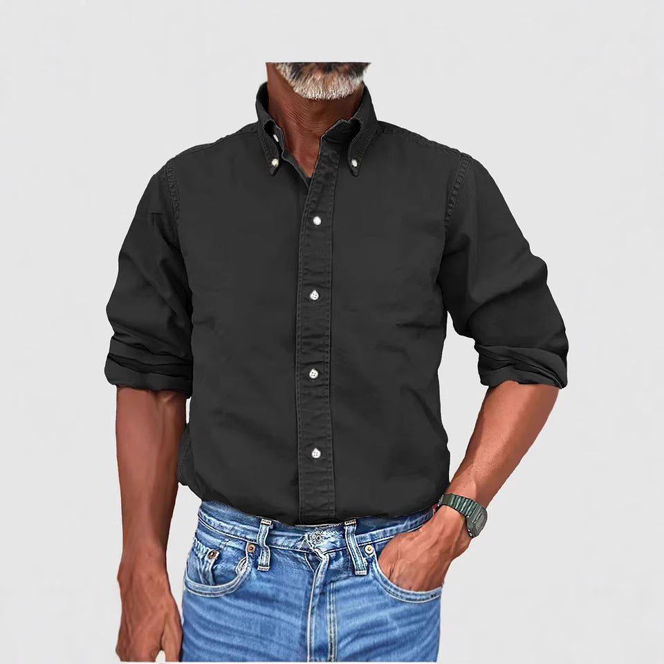 Versatile Solid-Color Lapel-Button Business Shirt For All Seasons