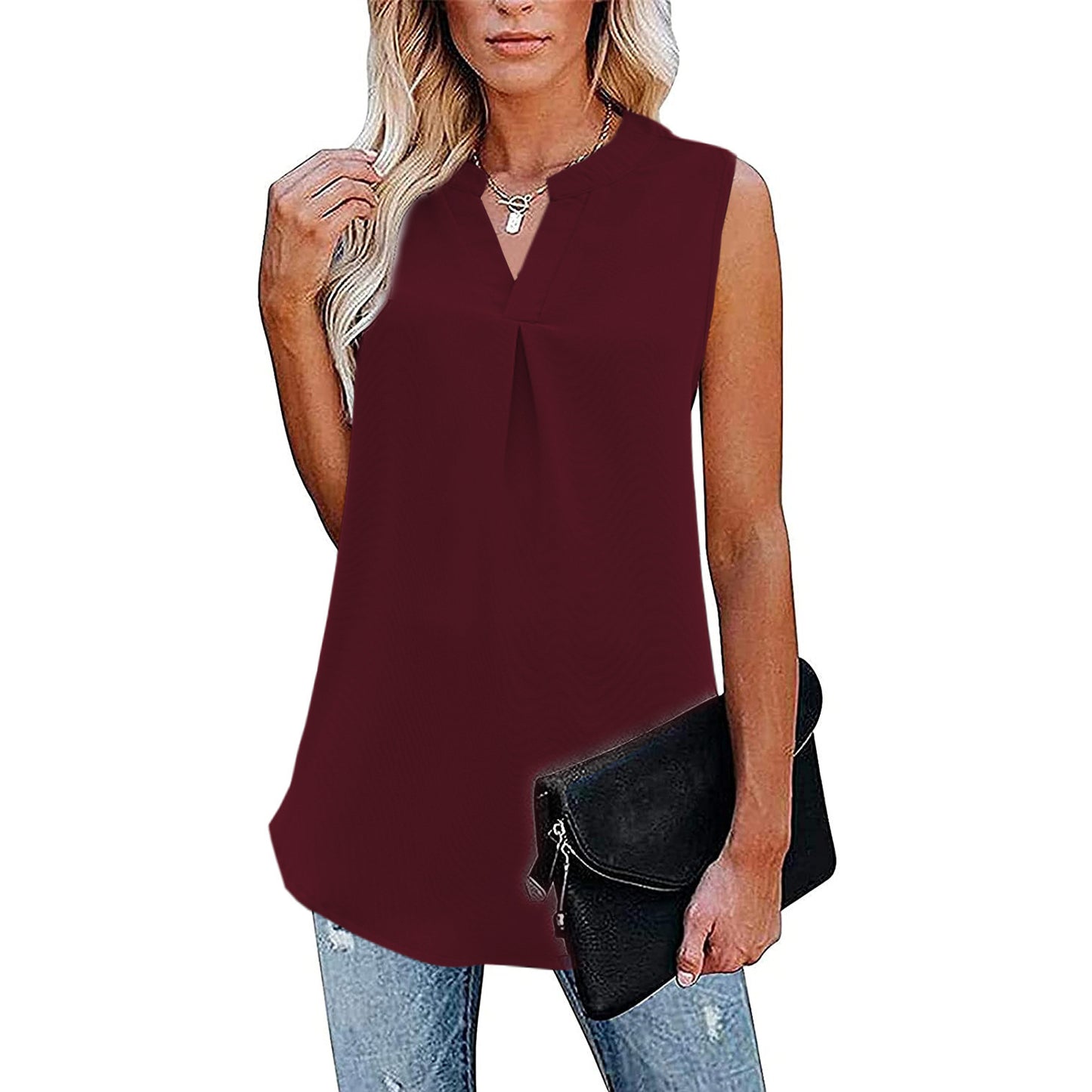 Women's Loose V-neck Sleeveless Lace Top Shirt
