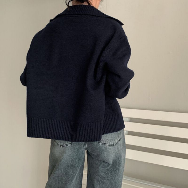 Polo Collar Double-headed Zipper Sweater Cardigan