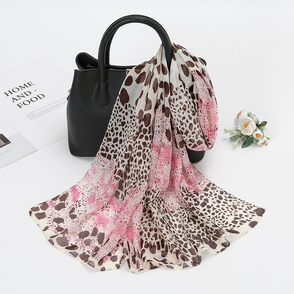 Thin Chiffon Lotus Pond Moonlight Printed Silk Scarf