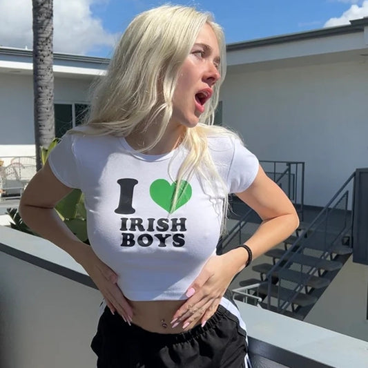 Street Style Hipster I Love IRISH BOYS Kort Slim-fit Kortærmet T-shirt