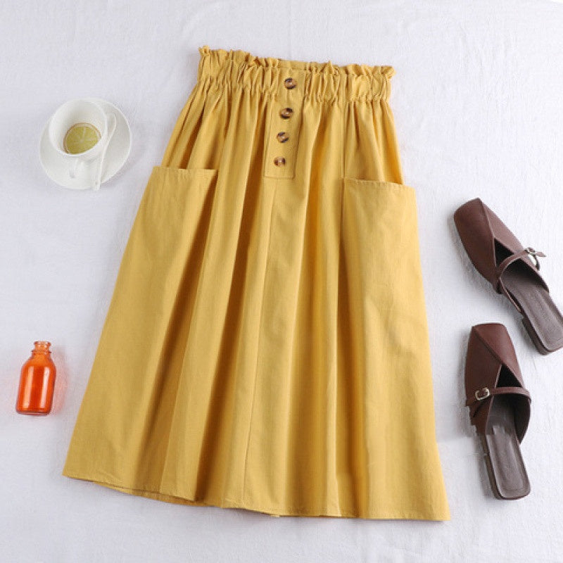 Women's Cotton-linen Utility Skirt With Pockets