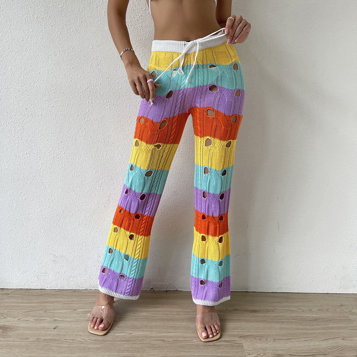 Rainbow Color Hollow Knitted Pants Beach Pants Wholesale
