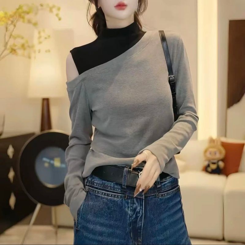 Patchwork Color-block Slimming Faux Two-piece Top