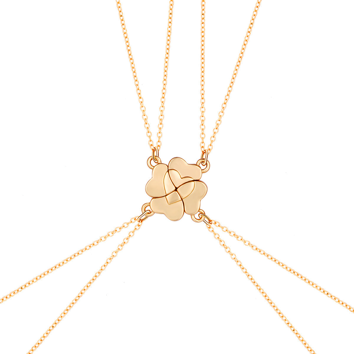 Four-Leaf Clover Stitching Necklace Magnetite Good Friends 4-person Combination