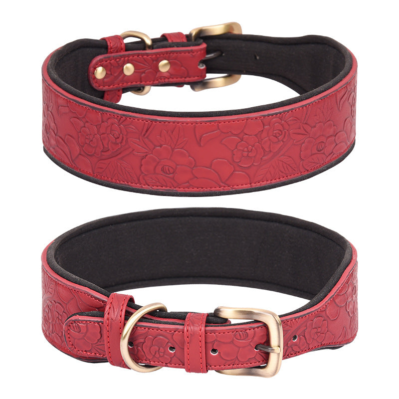 Embossed Leather Pet Collar Soft Space Cotton Substrate