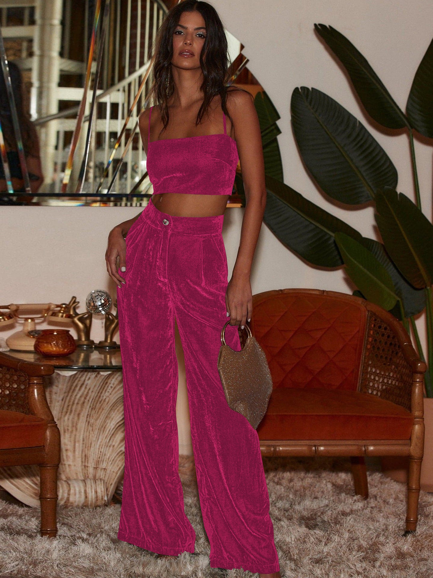 Women's Fashion Gold Velvet Drooping Wide-leg Pants