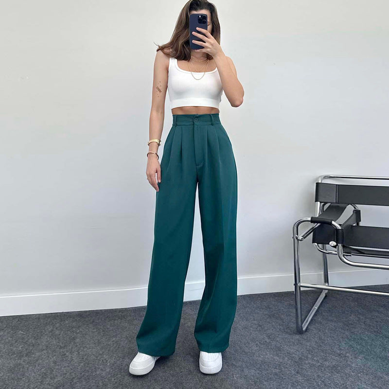 European And American Spring And Summer Casual Women's Elegant Straight High Waist Trousers