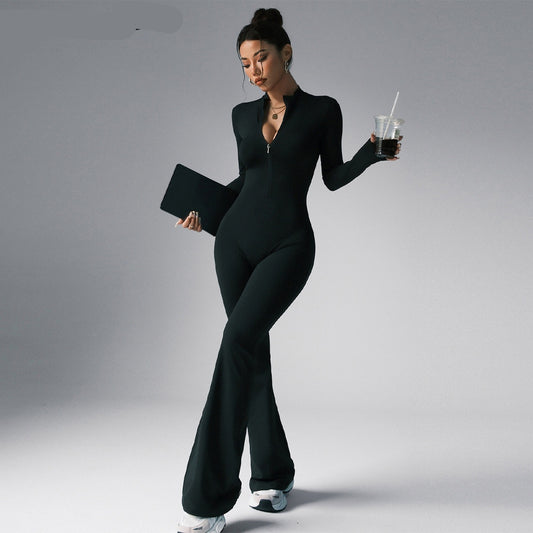 Zipper Jumpsuit Quick-dry Fitness Running Yoga Jumpsuit