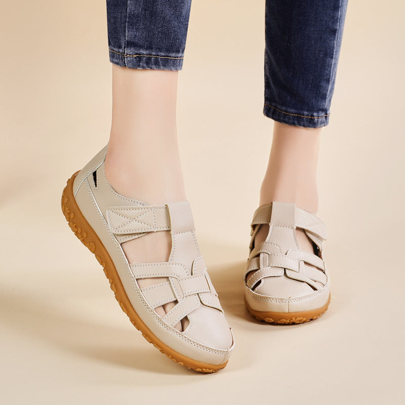 Handmade Retro Sandals Soft Bottom Mom Shoes Velcro