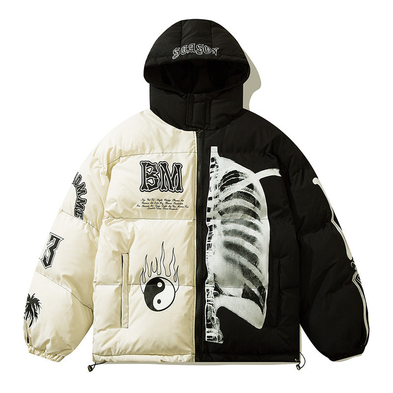 Men's Stitching Personality Plus Fleece Hooded Jacket