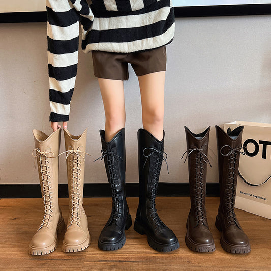 Women's V Mouth Knight Boots With Thick Legs And Big Tube Circumference