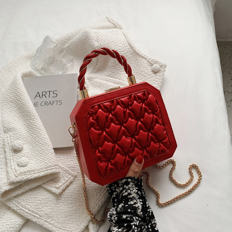 Fashion PU Stereotyped Small Square Bag Korean Style Temperament Chain