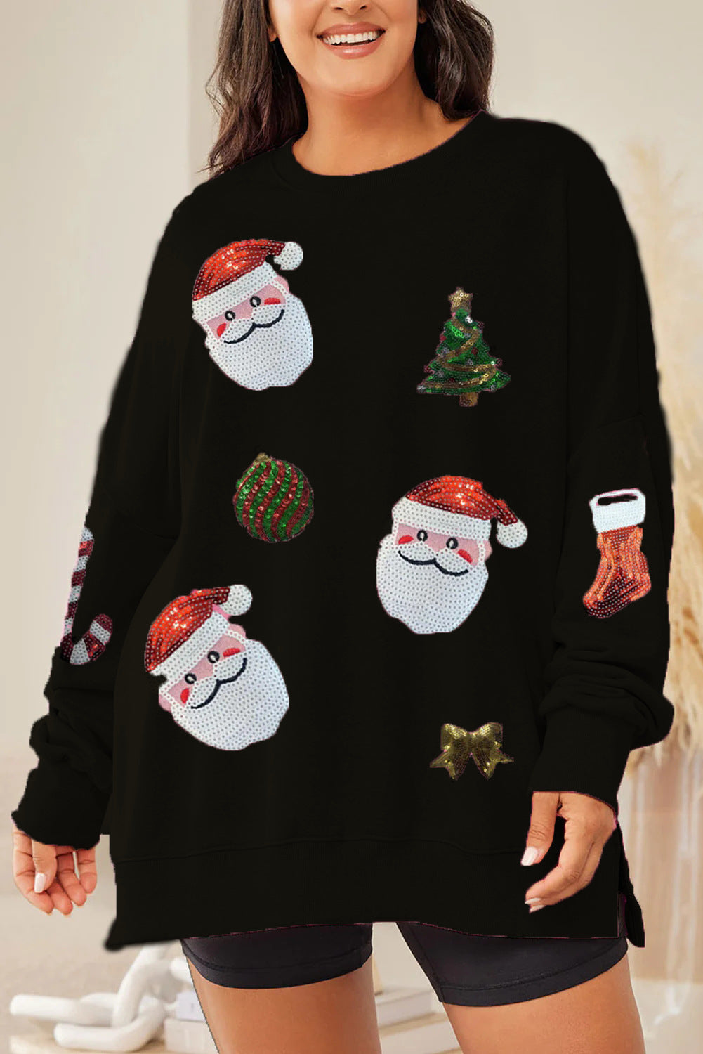 Julpaillettop top til kvinder, løs afslappet langærmet sweater