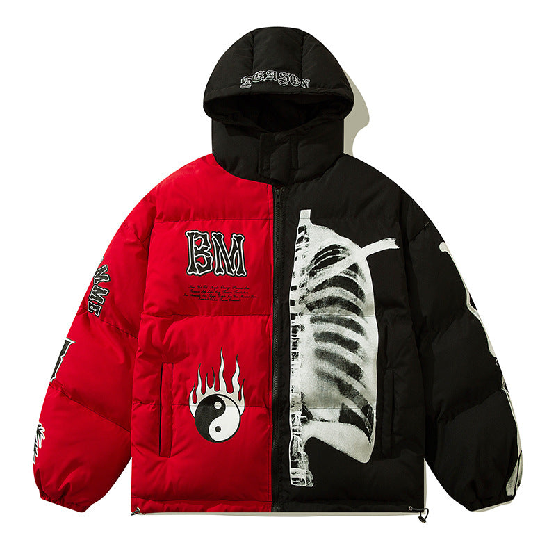Men's Stitching Personality Plus Fleece Hooded Jacket