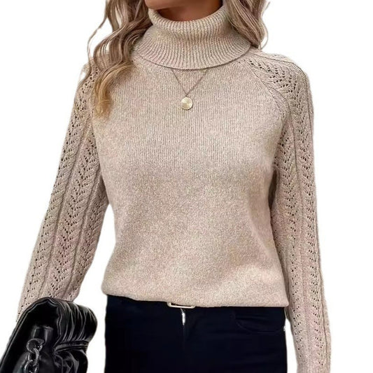 Women's Turtleneck Long Sleeve Sweater Pullover Hollow Out