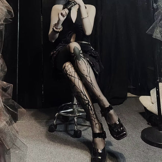 Dark Goth Punk Halloween Tarantula Female Stocking
