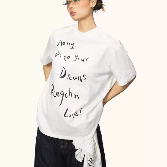 Cursive Script Letter Short Sleeve Round Neck T-shirt For Women Summer New