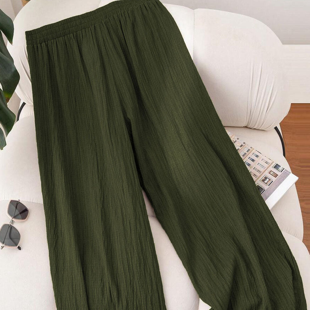 Elastic Waist Wide Leg Pants Cotton Loose Trousers