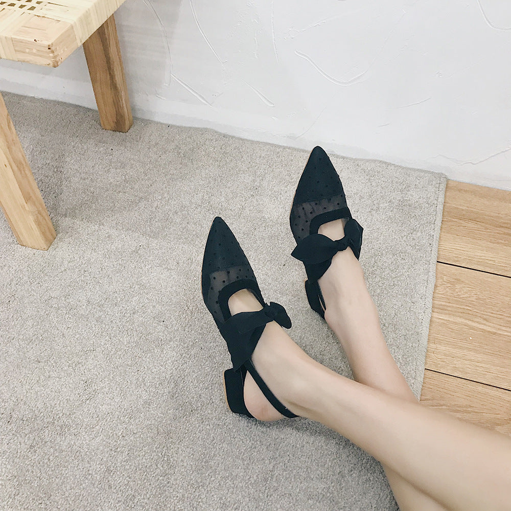 Pointed Thick Heel Net Yarn Fairy Gentle Single Shoes