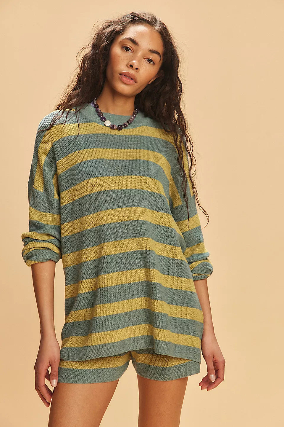 Stylish And Minimalist Striped Womens Two Piece Set