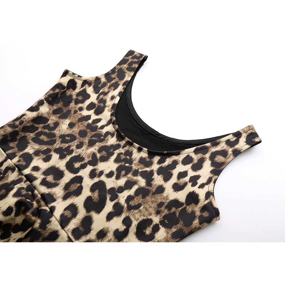 Womens Chic American-Style Spicy Leopard-Print Waist-Cinching Dress