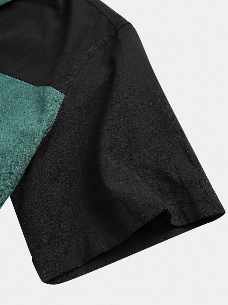 Colorblock Short Sleeve Fit Lapel Men's Shirt