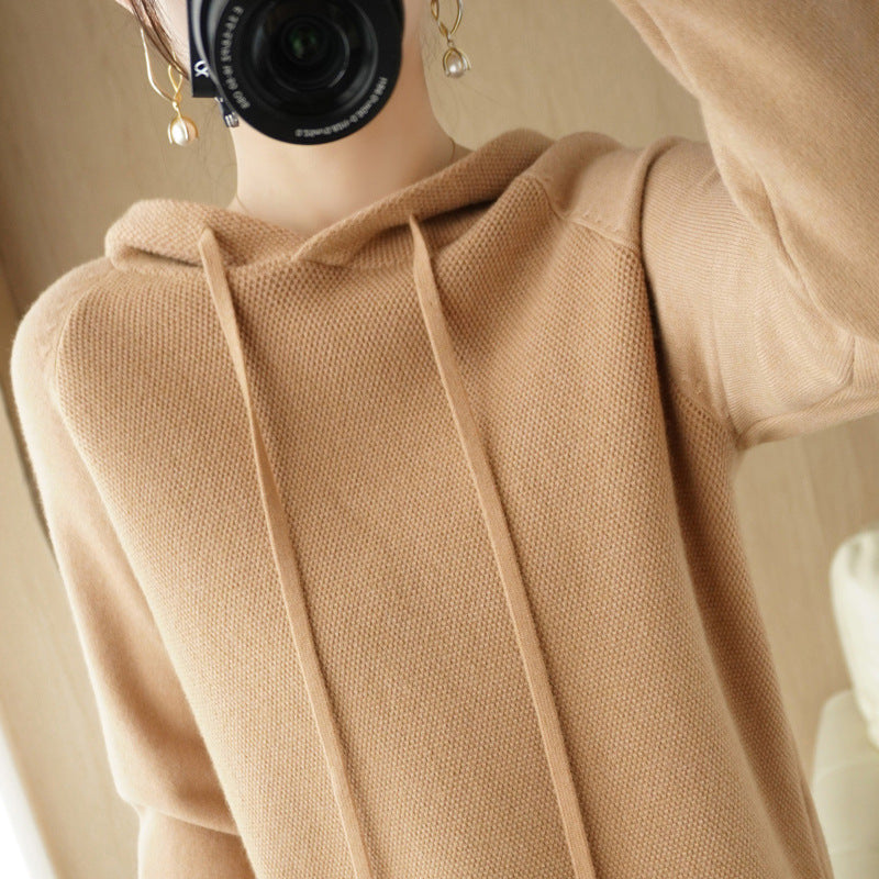Thick Sweater Base Layer Coat Top Hooded Wool Knit Sweater