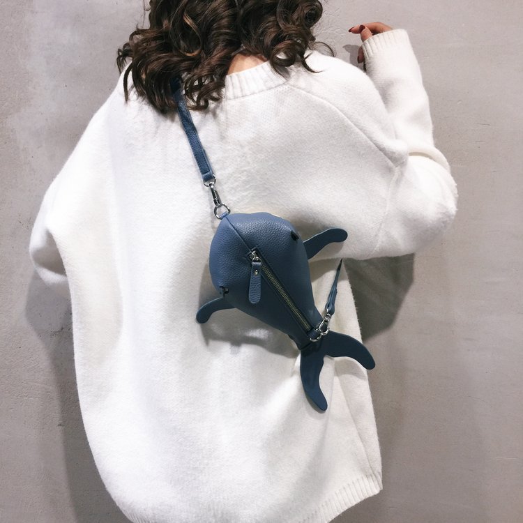 Fashion Creative Funny Personality Whale Pu Messenger Bag