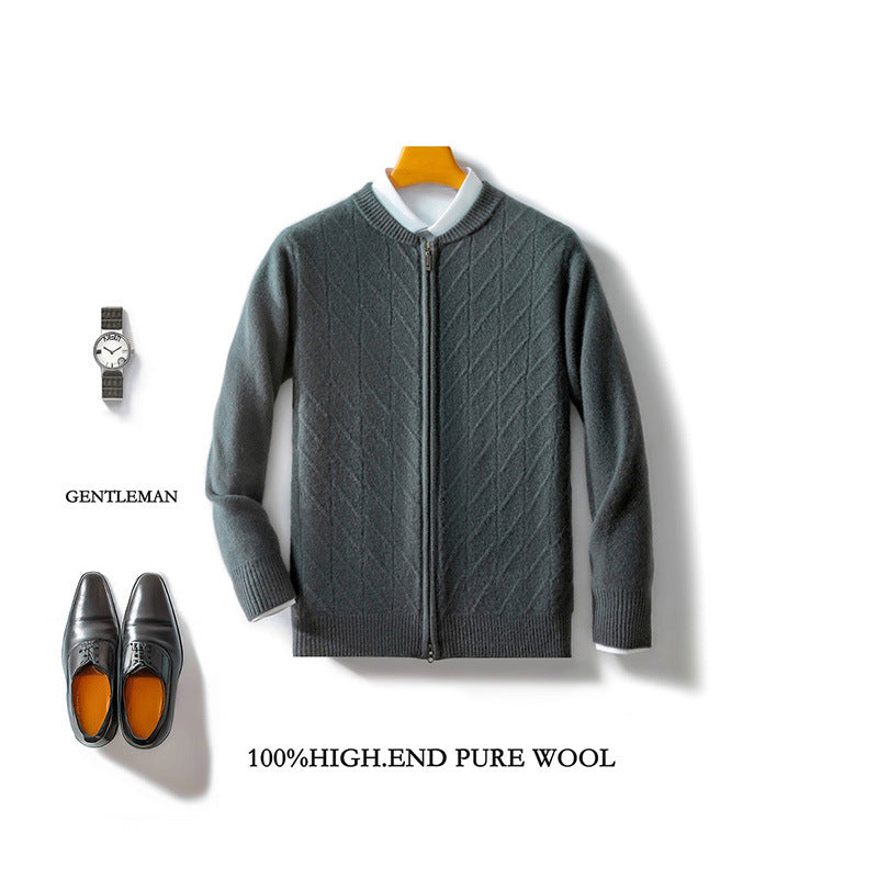Pure Wool Men's Clothing Plus Size Collar Cardigan Zipper