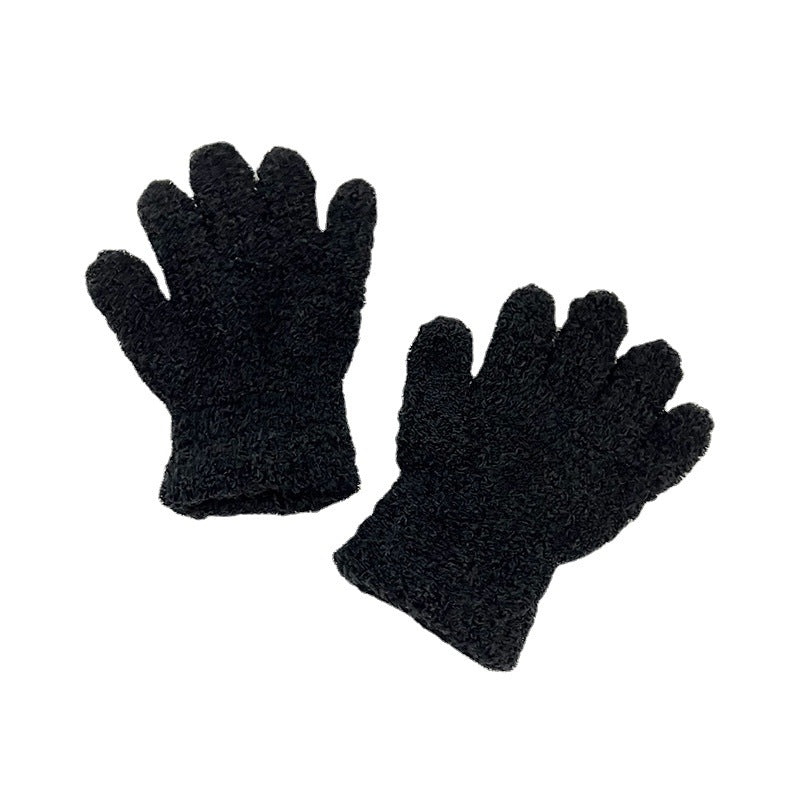 Winter Children's Gloves Finger Writing Cold-proof Warm Gloves Solid Color Knitted Coral Velvet Gloves