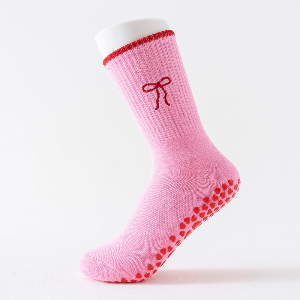 Womens Mid-calf Cotton Yoga Socks With Breathable Embroidery