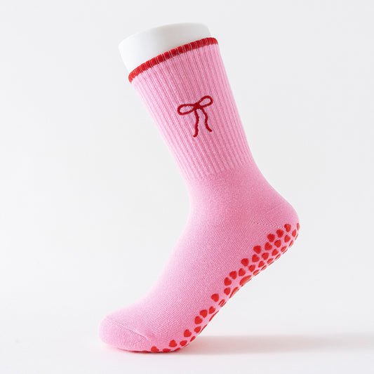Womens Mid-calf Cotton Yoga Socks With Breathable Embroidery