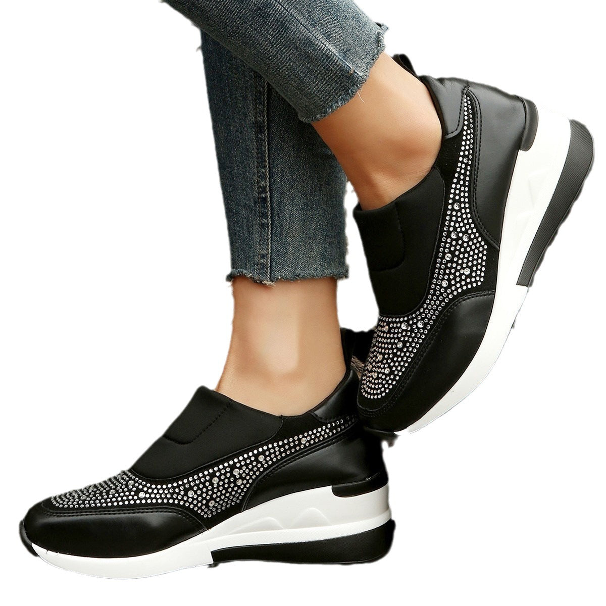 New Fashion Comfortable Rhinestone Height Increasing Mesh Wedge High Heel Women