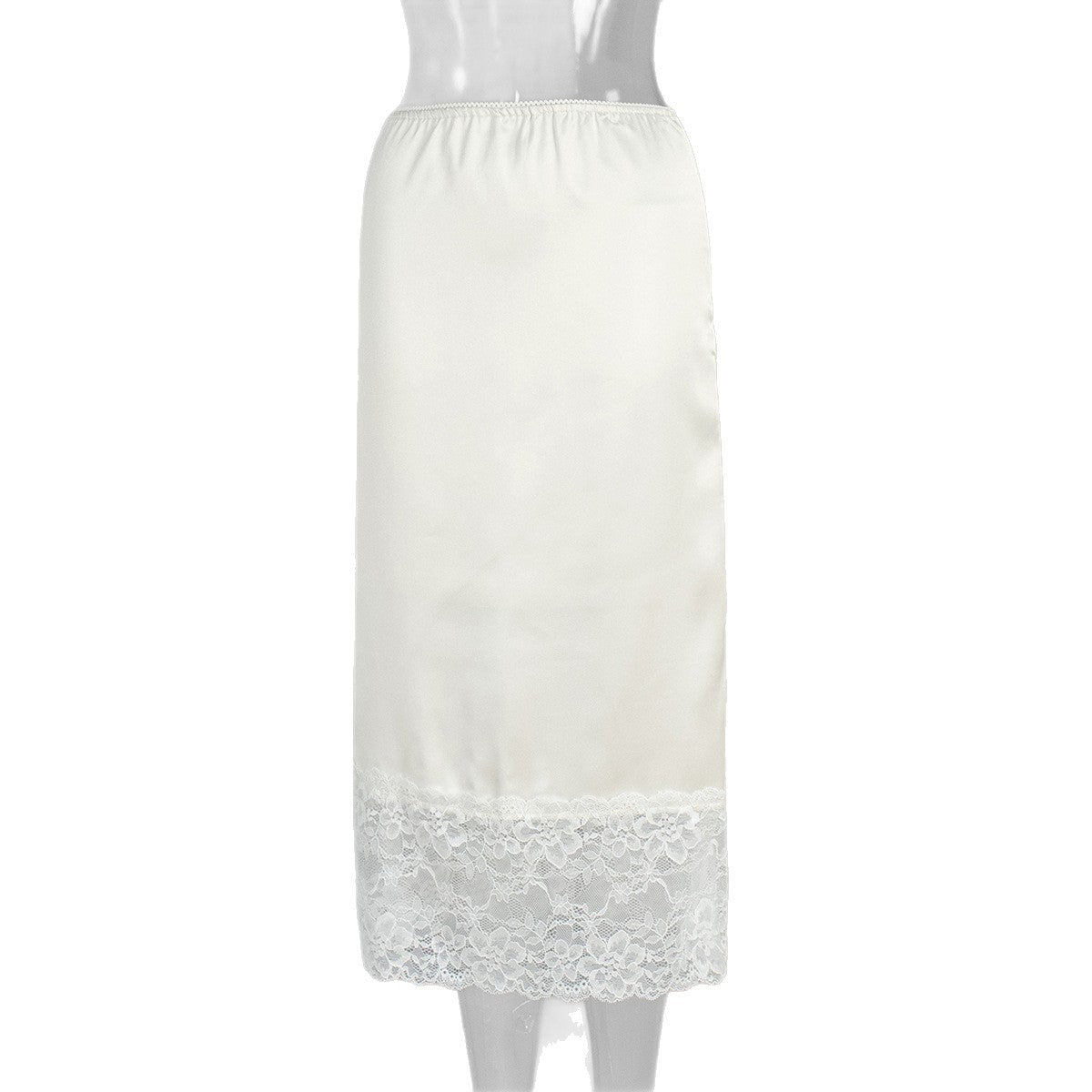 Womens Solid-Colored Lace-Patchwork Skirt